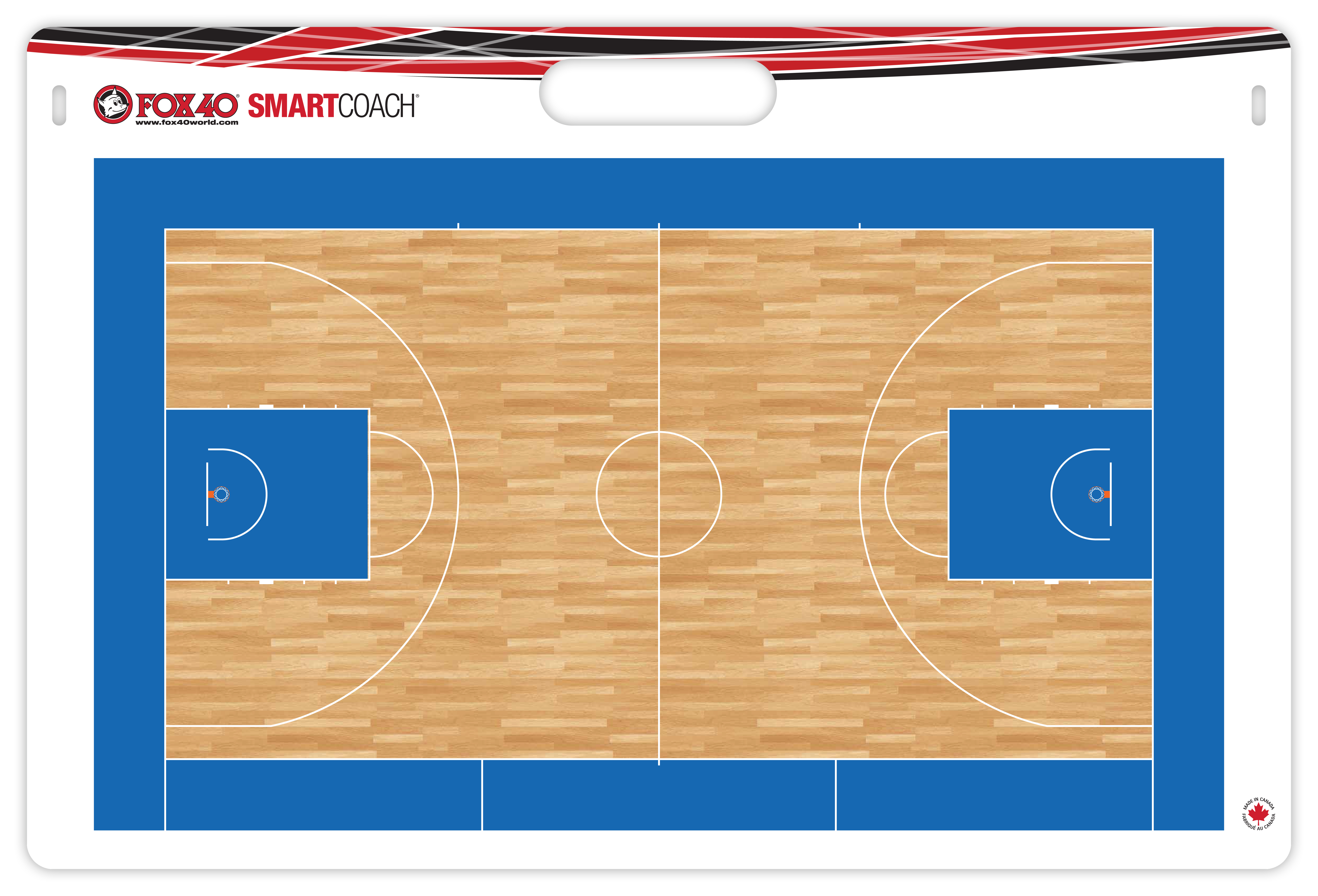 Eine Basketball-Taktiktafel mit einem vollständigen Spielfeld-Layout, ideal für Trainer zur Spielanalyse und Strategieentwicklung.