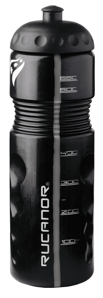 Schwarze Trinkflasche mit Skala, geeignet für Sport und Outdoor-Aktivitäten