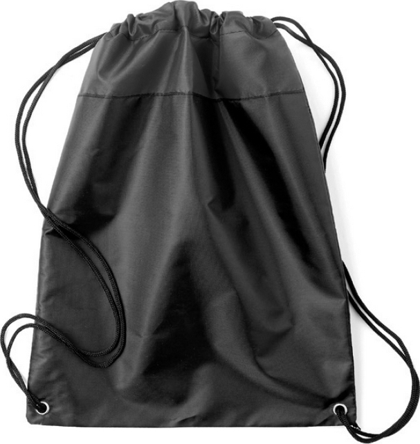 Un sac de gym noir avec cordon de serrage, idéal pour le sport et les loisirs.