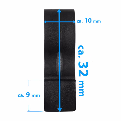 Rouleau en plastique noir de dimension 32x10x9 mm