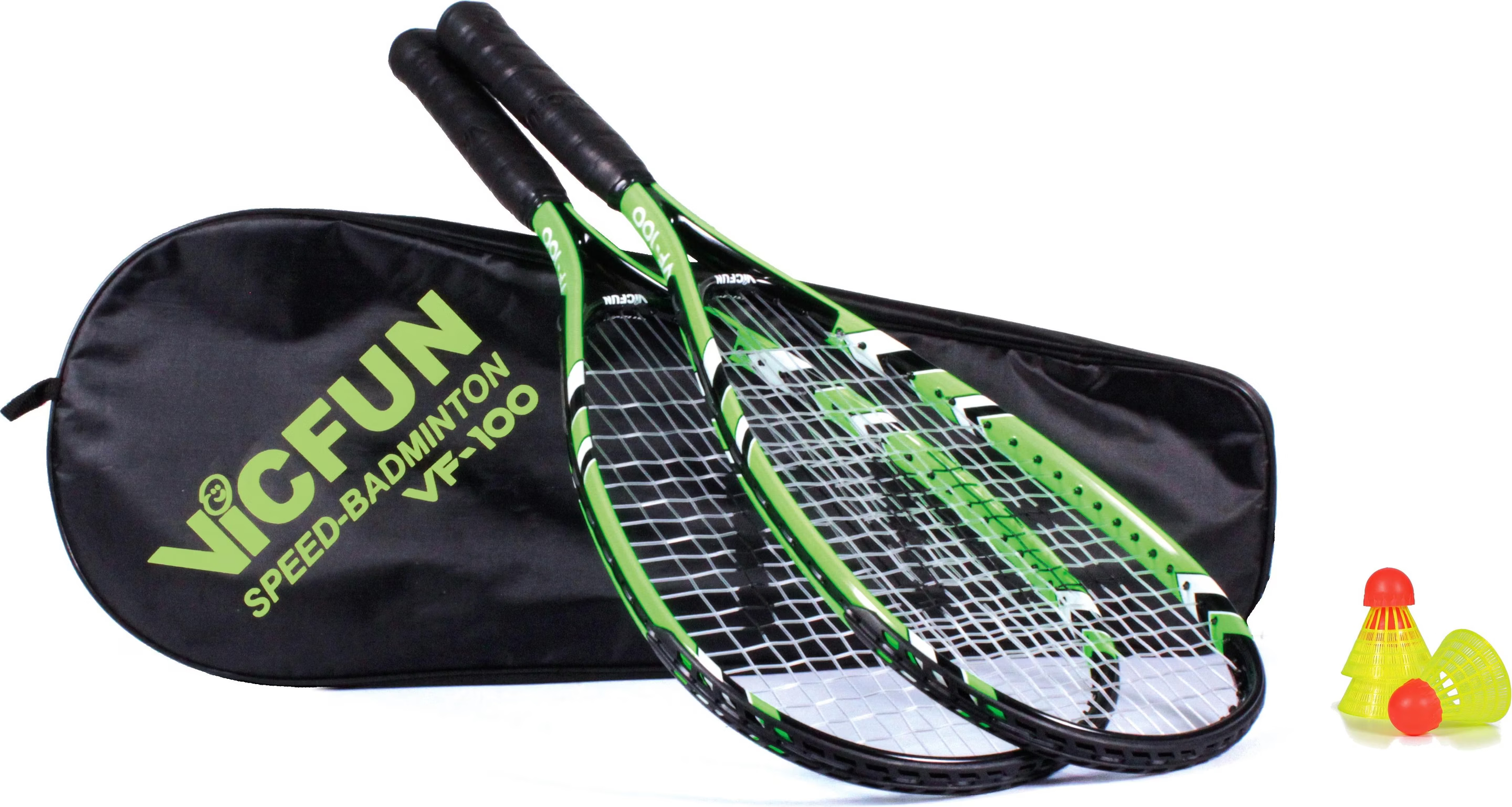 Speed-Badminton Set VF-100 von Vicfun, inklusive zwei Schlägern, schwarzer Tasche und Bällen