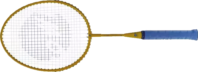 Badmintonschläger mit gelbem Rahmen und blauem Griff, ideal für Freizeit und Profi-Spieler