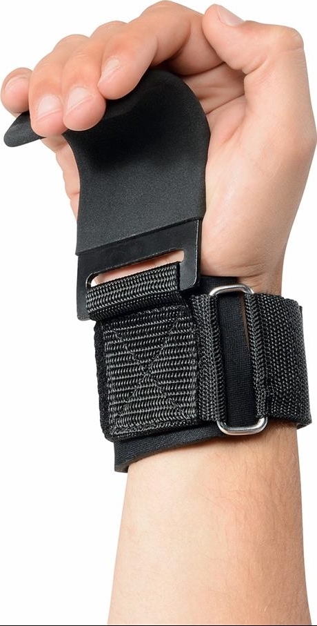 Main avec bandage d'entraînement noir et crochet pour le soutien lors de l'haltérophilie.