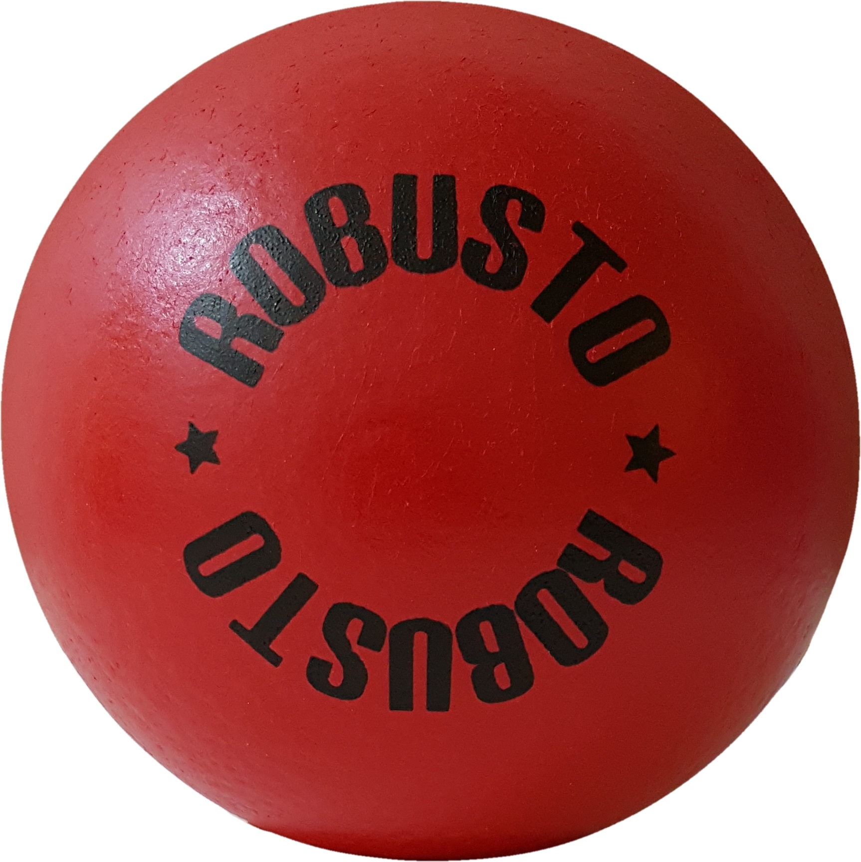 Un ballon rouge avec l'inscription noire 'ROBUSTO', idéal pour l'entraînement ou les jeux de ballon.