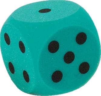 Cube en mousse turquoise à pois noirs, idéal pour les jeux et l'enseignement