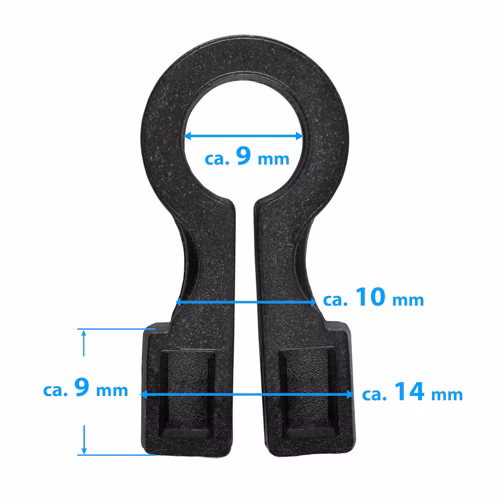 Clip de câble noir avec dimensions 9x10x14 mm