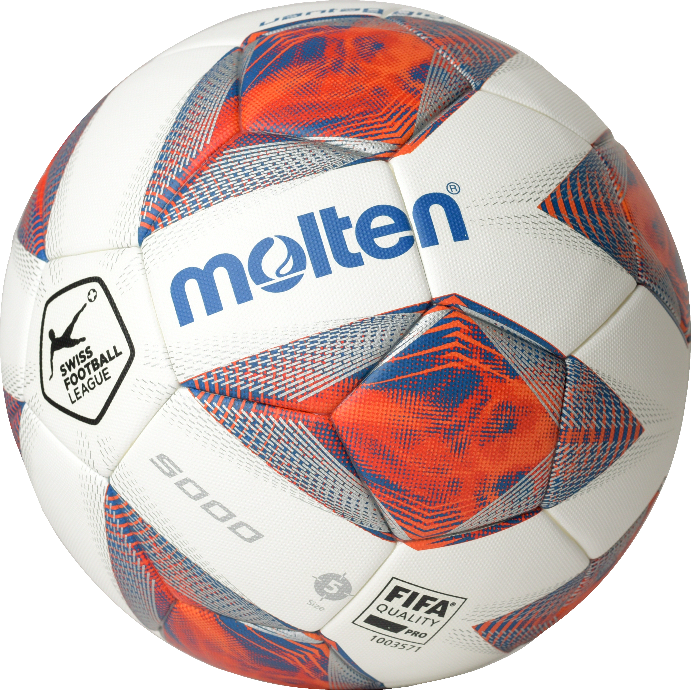 Molten Football, de haute qualité, avec label de qualité de la FIFA et logo de la Swiss Football League, en blanc, rouge et bleu.