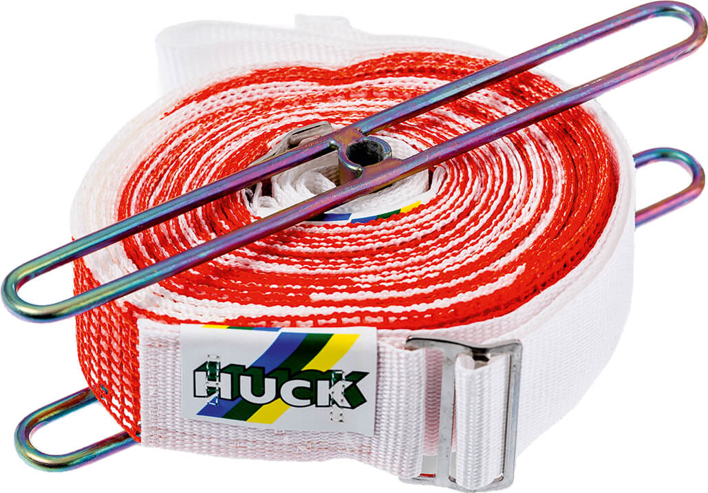 Rotes und weißes Bodenmarkierungsband von Huck mit Spannstange für Sportplätze