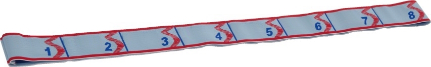 Barre de gymnastique bleue avec des marques rouges et bleues et des numéros de 1 à 8