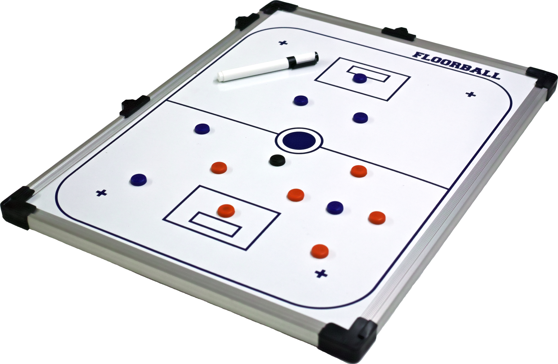 Tableau tactique de floorball avec impression du terrain, aimants et stylo pour la planification de stratégies